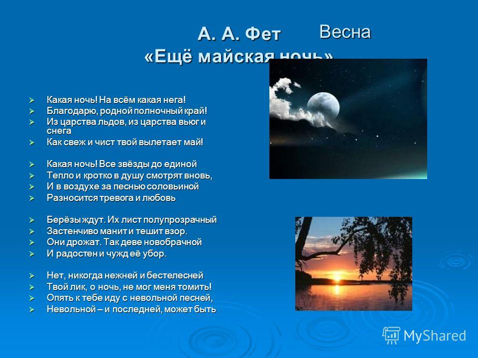 О чем стих фета какая ночь О чем стих фета какая ночь