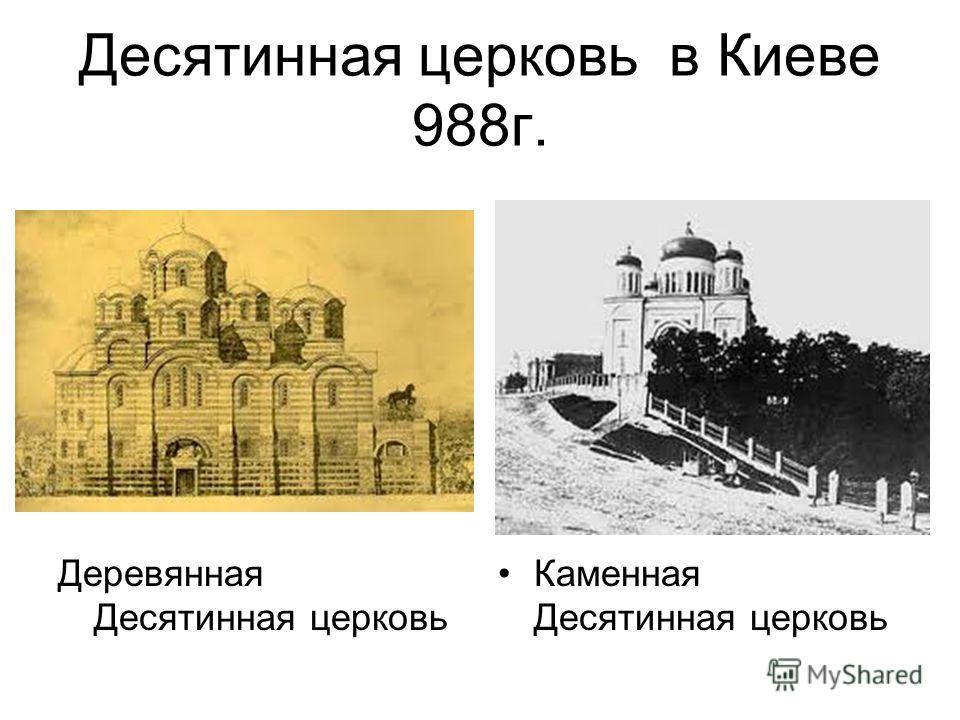 Десятинная церковь в Киеве 988г. Деревянная Десятинная церковь Каменная Десятинная церковь