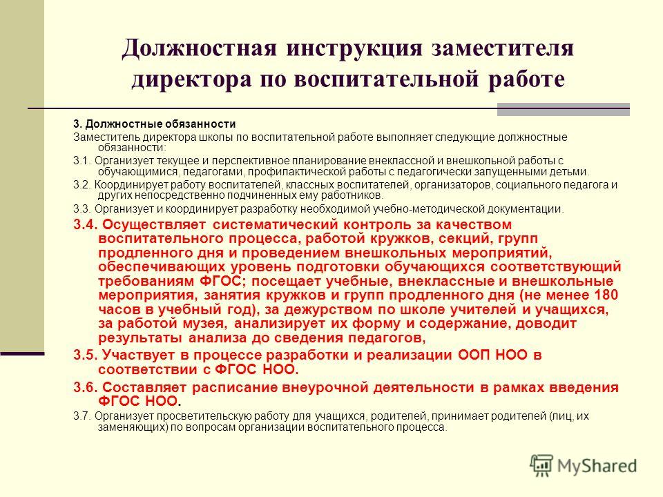 Зам директора по воспитательной работе должностная инструкция