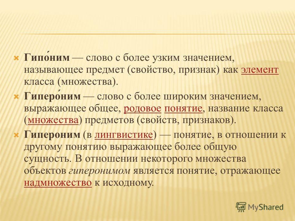 Гиперо гипонимическая группа пример
