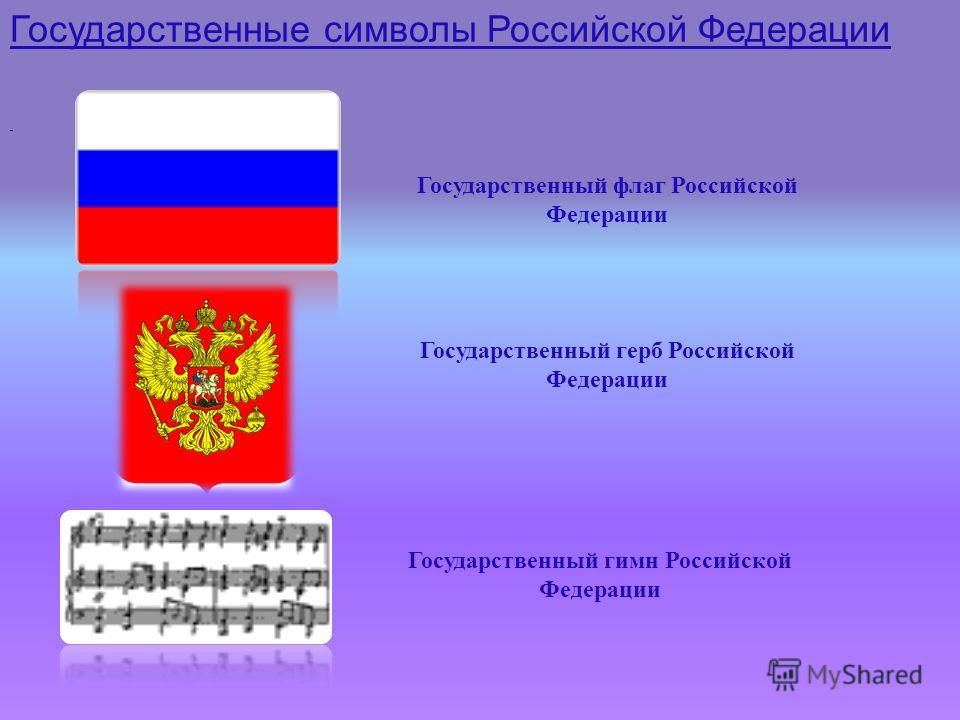 Государственные символы Российской Федерации Государственный флаг Российской Федерации Государственный герб Российской Федерации Государственный гимн Российской Федерации