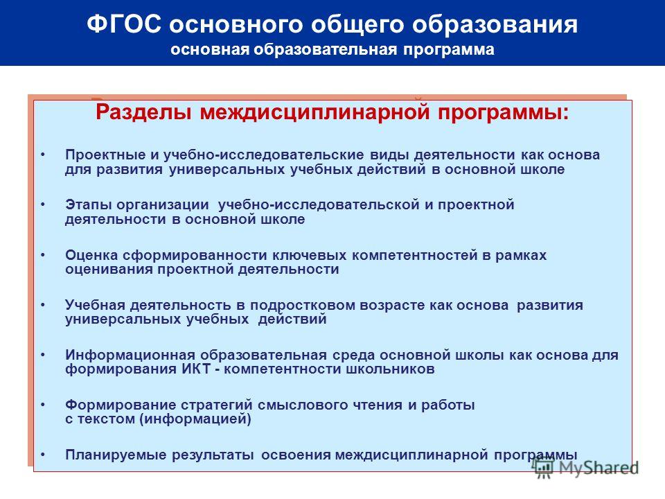 Разделы междисциплинарной программы: Проектные и учебно-исследовательские виды деятельности как основа для развития универсальных учебных действий в основной школе Этапы организации учебно-исследовательской и проектной деятельности в основной школе О