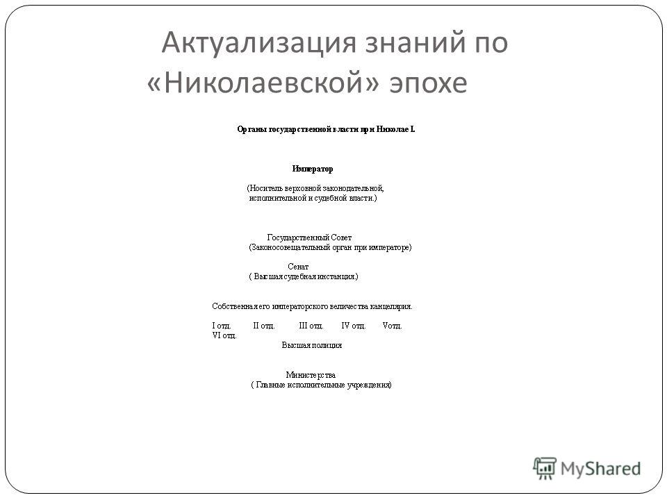 Актуализация знаний по « Николаевской » эпохе