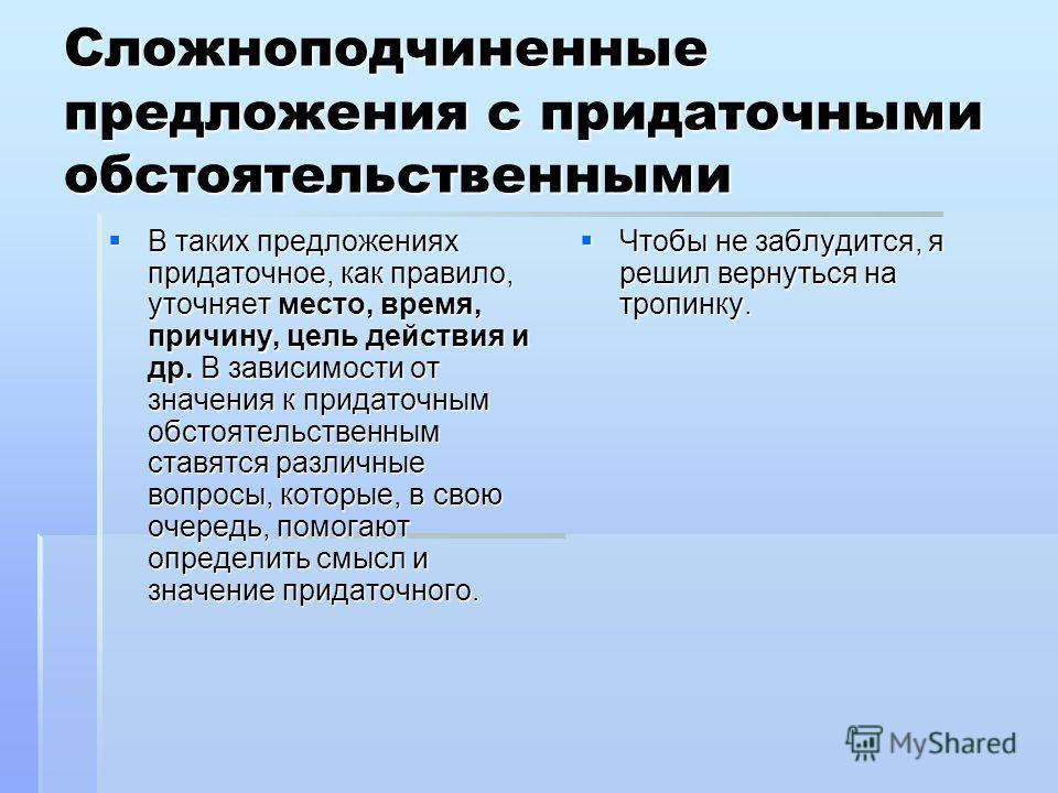 Конспект урока по русскому языку в 9 классе на тему придаточные обстоятельственные