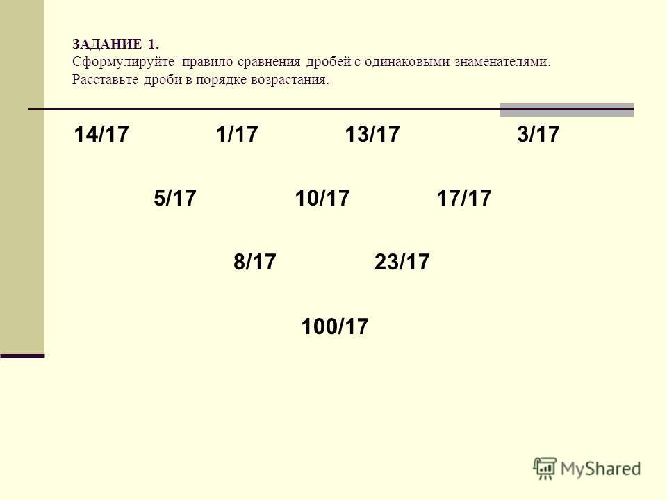 Правило сравнения дробей за 4 класс школа