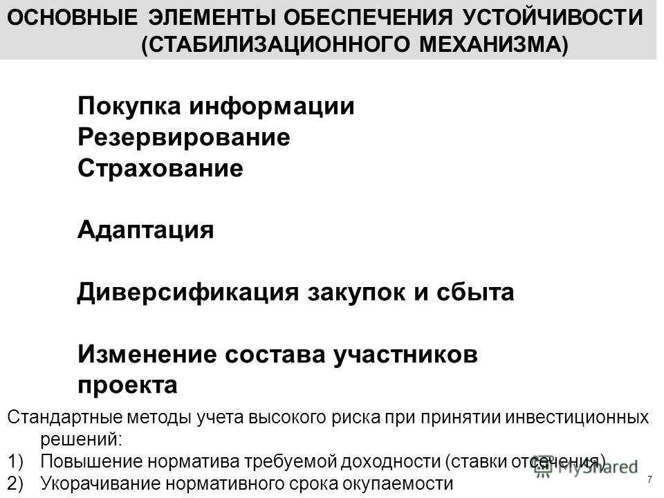 Условие устойчивости инвестиционного проекта