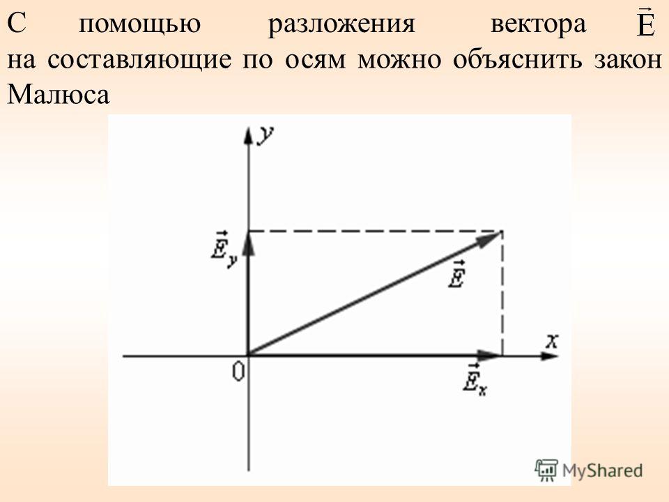 С помощью разложения вектора на составляющие по осям можно объяснить закон Малюса