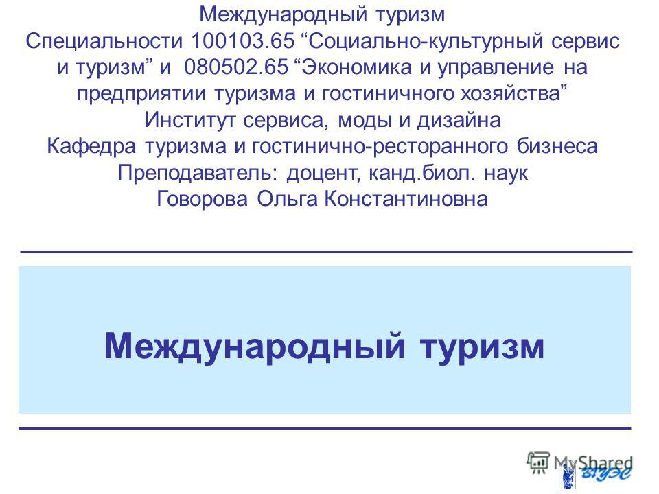 Дипломная работа: Международный туризм как экономическая составляющая региональной политики