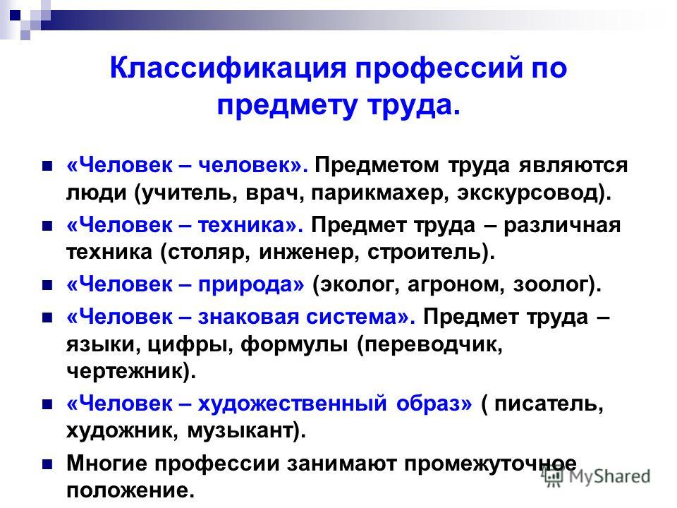 Классификация профессий признаки профессий презентация