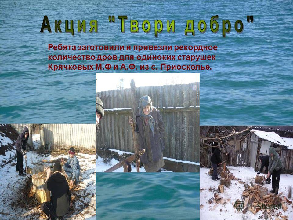 Ребята заготовили и привезли рекордное количество дров для одиноких старушек Крячковых М.Ф и А.Ф. из с. Приосколье.