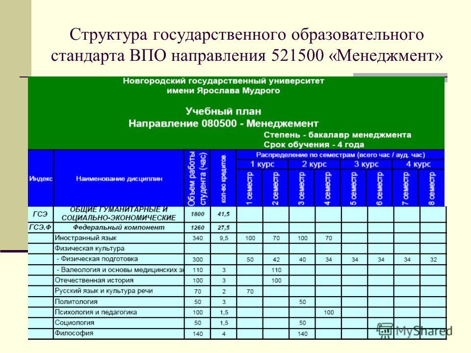 С.В.Васильев 20062 Структура государственного образовательного стандарта ВПО направления 521500 «Менеджмент»