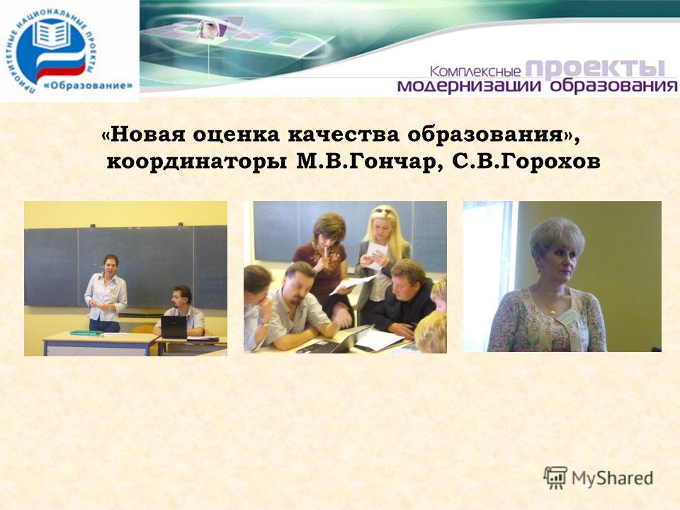 «Новая оценка качества образования», координаторы М.В.Гончар, С.В.Горохов