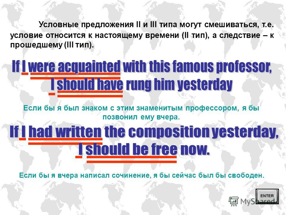 Оба типа нереальных английских сложноподчиненных предложений, как относящиеся к настоящему и будущему времени, так и относящиеся к прошедшему времени, переводятся на русский язык одинаково, так как в русском языке существует только одна форма сослага