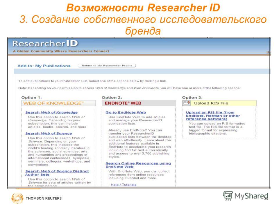 Возможности Researcher ID 3. Создание собственного исследовательского бренда 35