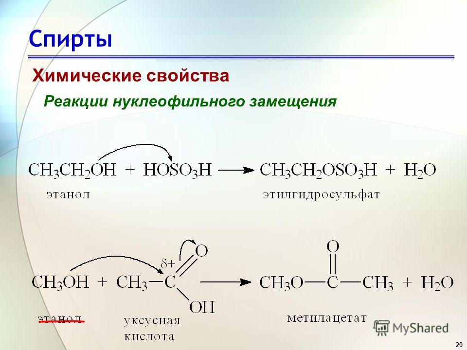 20 Спирты Химические свойства Реакции нуклеофильного замещения