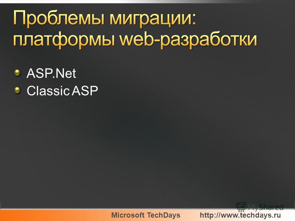 Microsoft TechDayshttp://www.techdays.ru ASP.Net Classic ASP
