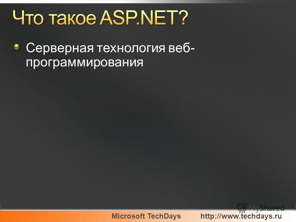 Microsoft TechDayshttp://www.techdays.ru Серверная технология веб- программирования