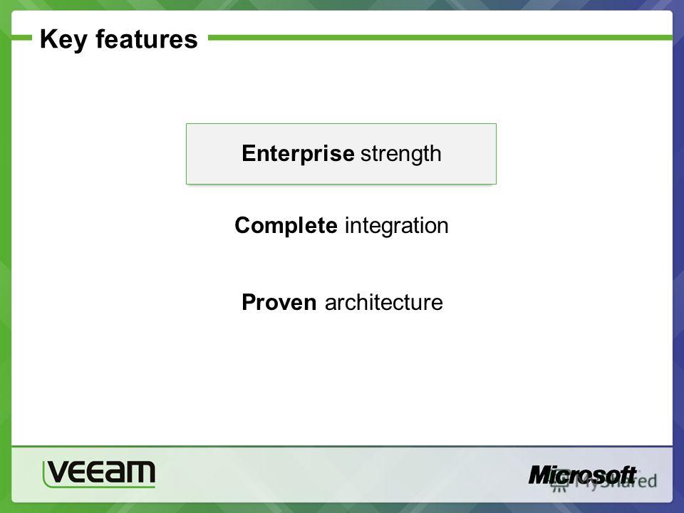 Key features Enterprise strength Complete integration Proven architecture