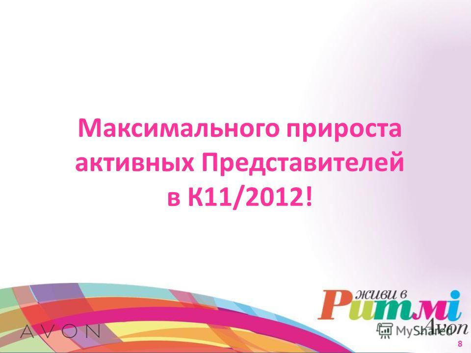 Максимального прироста активных Представителей в К11/2012! 8