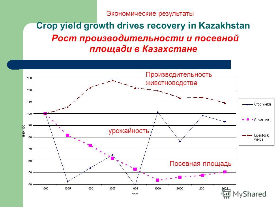 Crop yield growth drives recovery in Kazakhstan Рост производительности и посевной площади в Казахстане Экономические результаты Производительность животноводства Посевная площадь урожайность