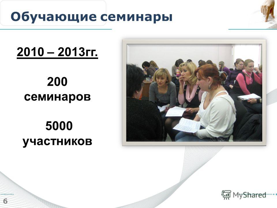 6 Обучающие семинары 2010 – 2013гг. 200 семинаров 5000 участников