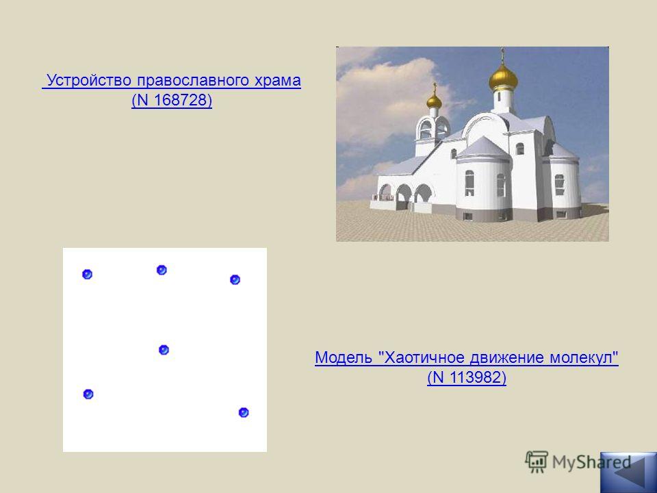 Устройство православного храма (N 168728) Модель Хаотичное движение молекул (N 113982)