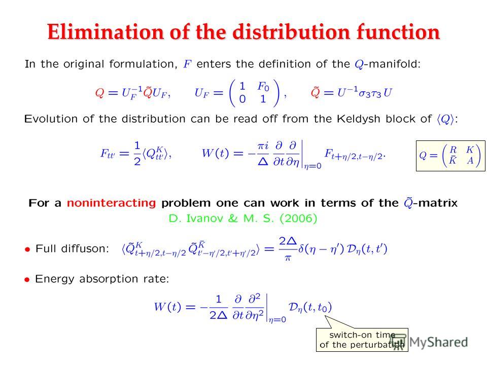 Elimination of the distribution function