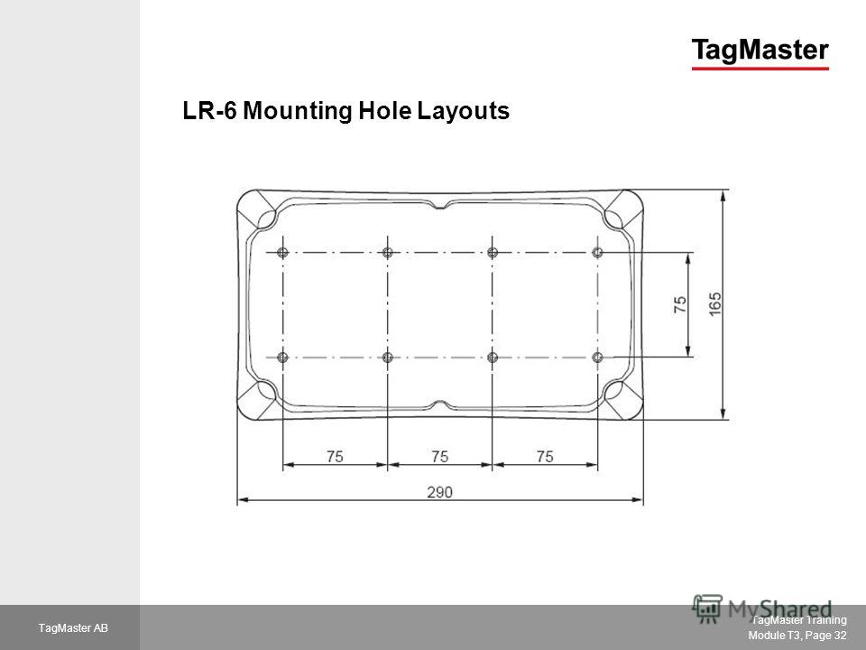 TagMaster Training Module T3, Page 32 TagMaster AB LR-6 Mounting Hole Layouts