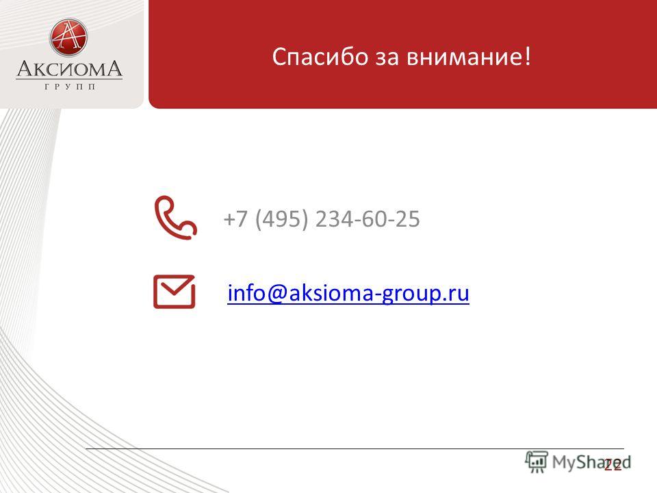 Спасибо за внимание! +7 (495) 234-60-25 info@aksioma-group.ru 22