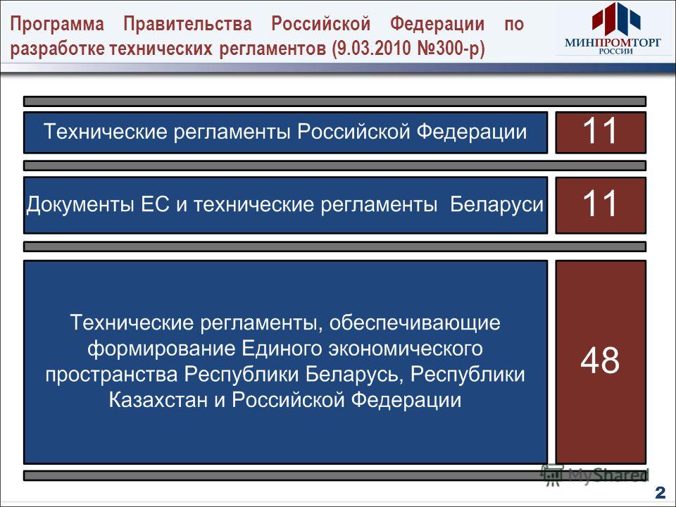 Программа Правительства Российской Федерации по разработке технических регламентов (9.03.2010 300-р) 2
