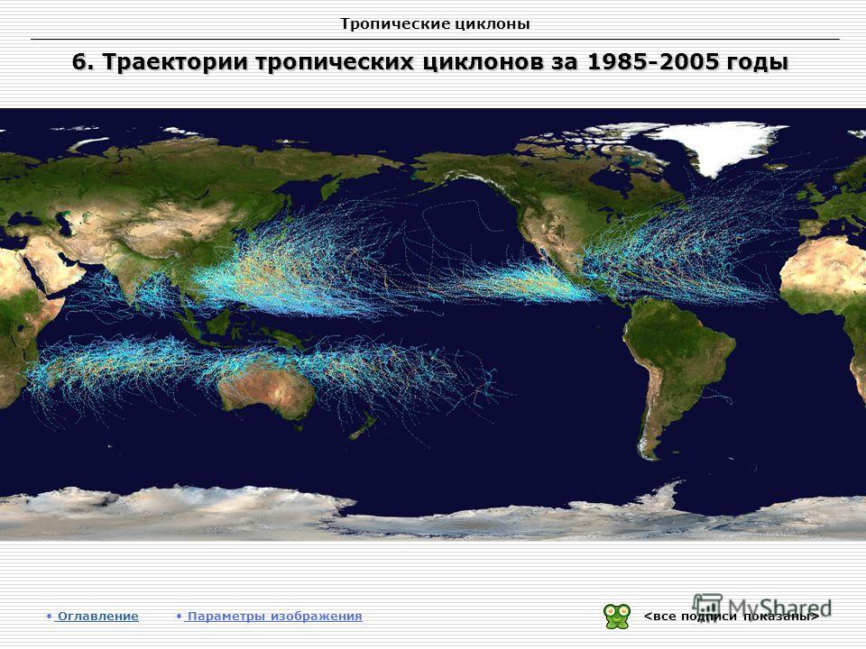 Тропические циклоны 6. Траектории тропических циклонов за 1985-2005 годы Оглавление Оглавление Параметры изображения