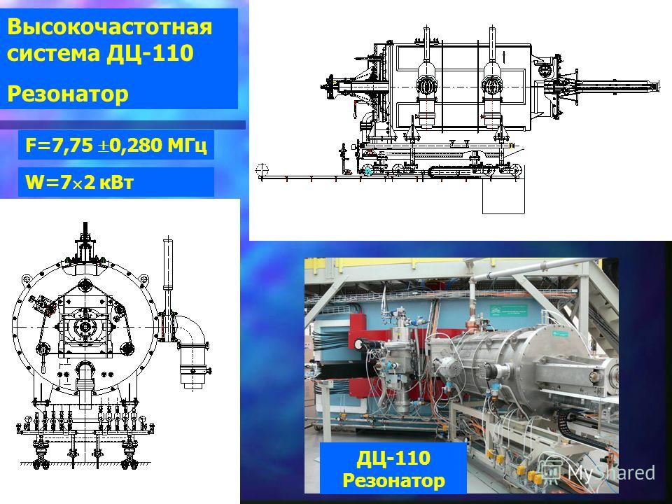 Высокочастотная система ДЦ-110 Резонатор ДЦ-110 Резонатор F=7,75 0,280 МГц W=7 2 кВт