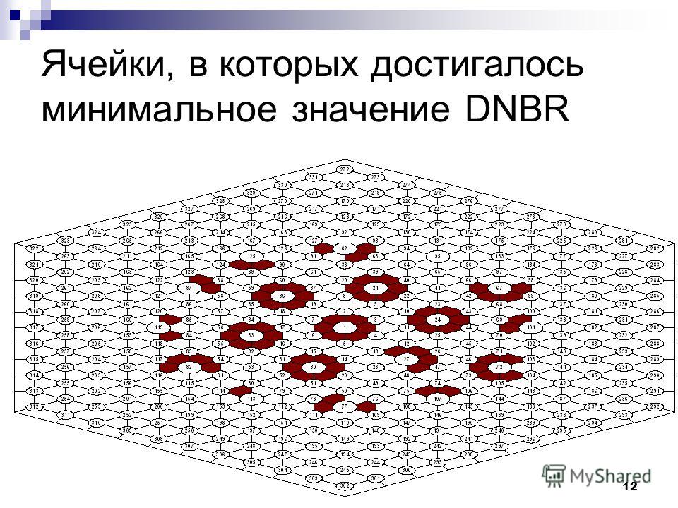 Ячейки, в которых достигалось минимальное значение DNBR 12