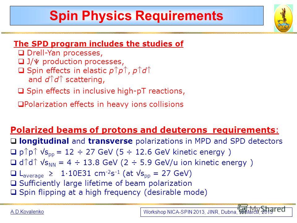 Spin physics requirements NICA layout in polarized mode Polarization control schemes Technical concept of the schemes Polarized pp - expected luminosity Polarized pp – operation scenario Program SPRINT Outlook Workshop NICA-SPIN 2013, JINR, Dubna, 18