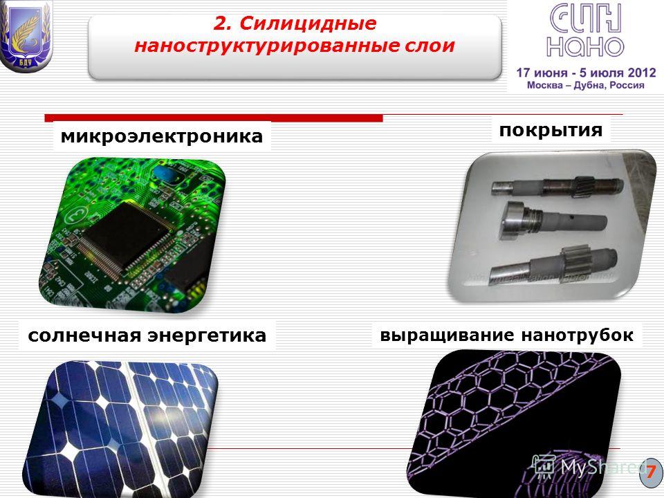 2. Силицидные наноструктурированные слои выращивание нанотрубок солнечная энергетика покрытия микроэлектроника 7