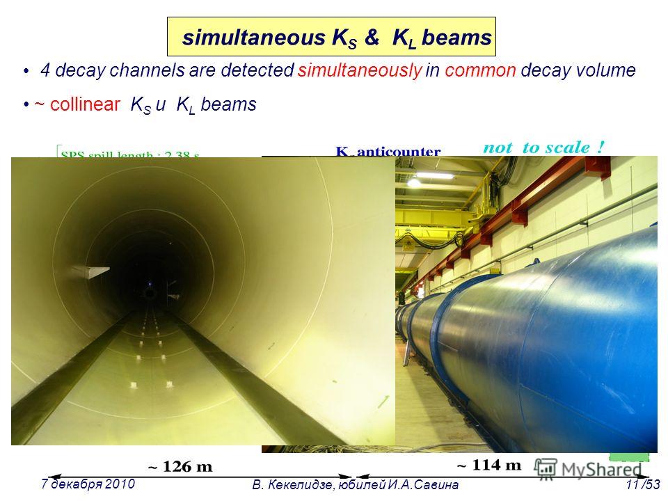 simultaneous K S & K L beams 4 decay channels are detected simultaneously in common decay volume ~ collinear K S и K L beams 11 /53В. Кекелидзе, юбилей И.А.Савина 7 декабря 2010