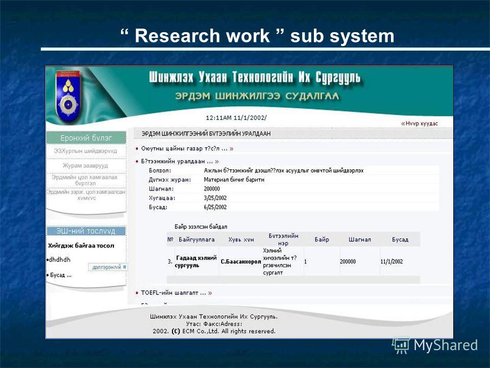 Research work sub system