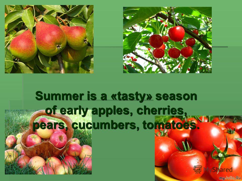 Summer is a «tasty» season of early apples, cherries, pears, cucumbers, tomatoes.