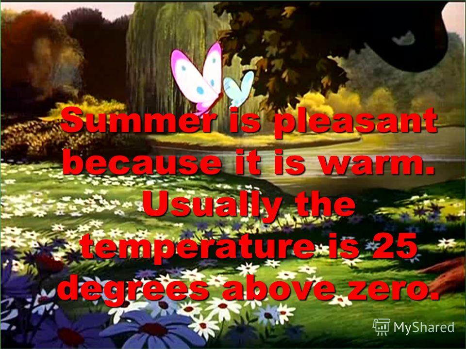 Summer is pleasant because it is warm. Usually the temperature is 25 degrees above zero.