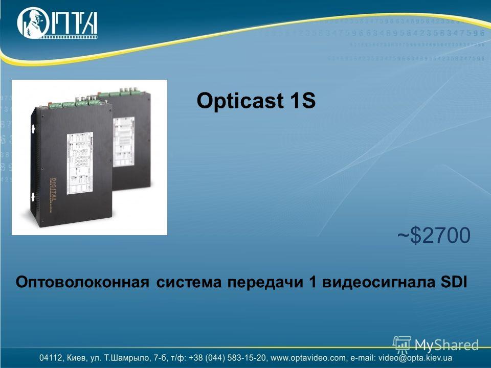 Оптоволоконная система передачи 1 видеосигнала SDI Opticast 1S ~$2700