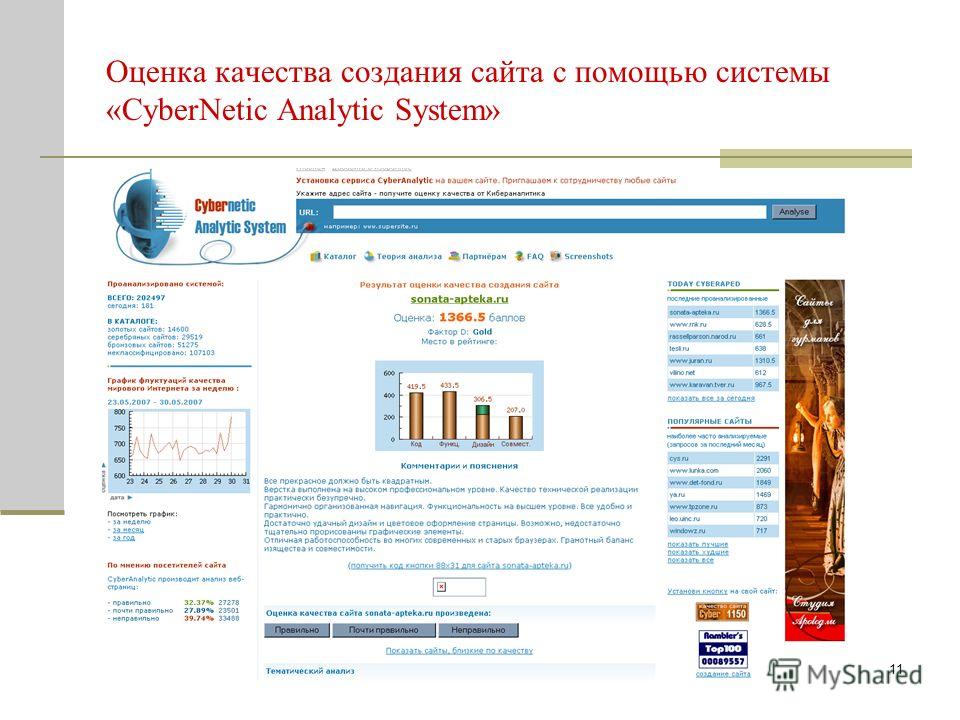 11 Оценка качества создания сайта с помощью системы «CyberNetic Analytic System»