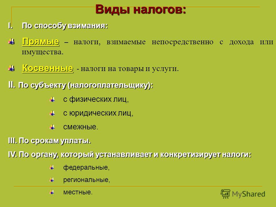 Доклад по теме Виды налогов и порядок уплаты их физическими лицами 