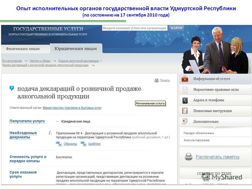 Опыт исполнительных органов государственной власти Удмуртской Республики (по состоянию на 17 сентября 2010 года)