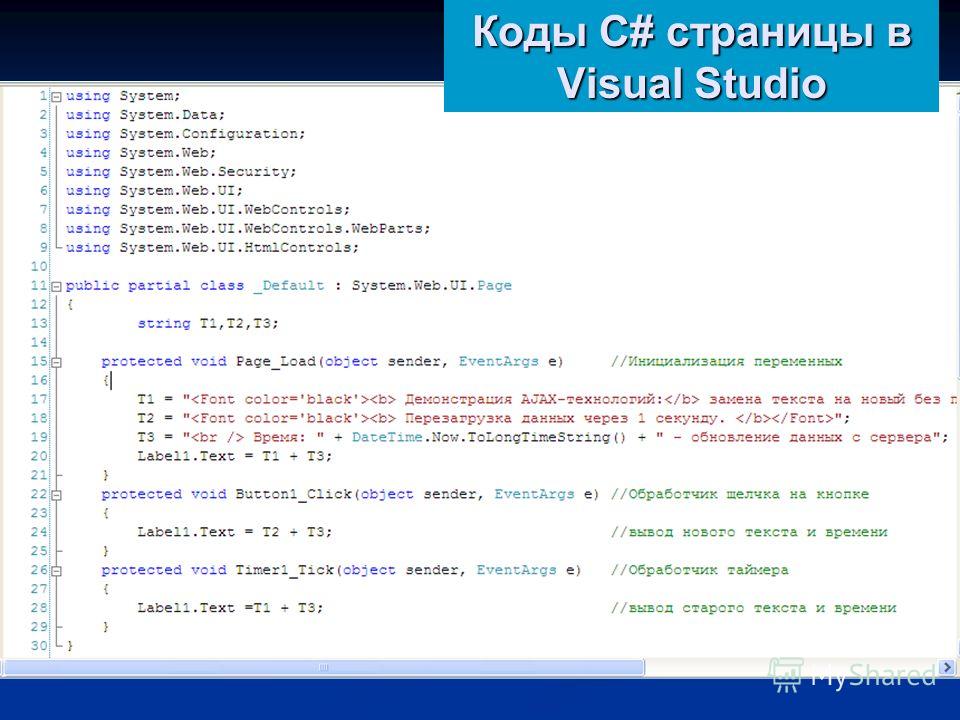 Коды C# страницы в Visual Studio