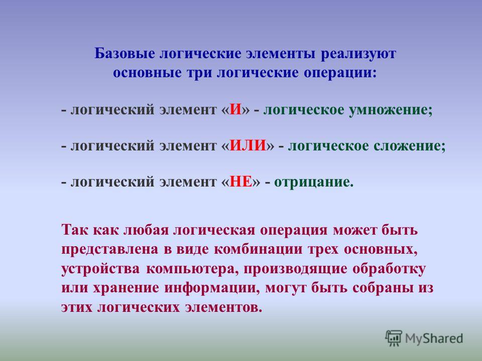базовые логические схемы и операции