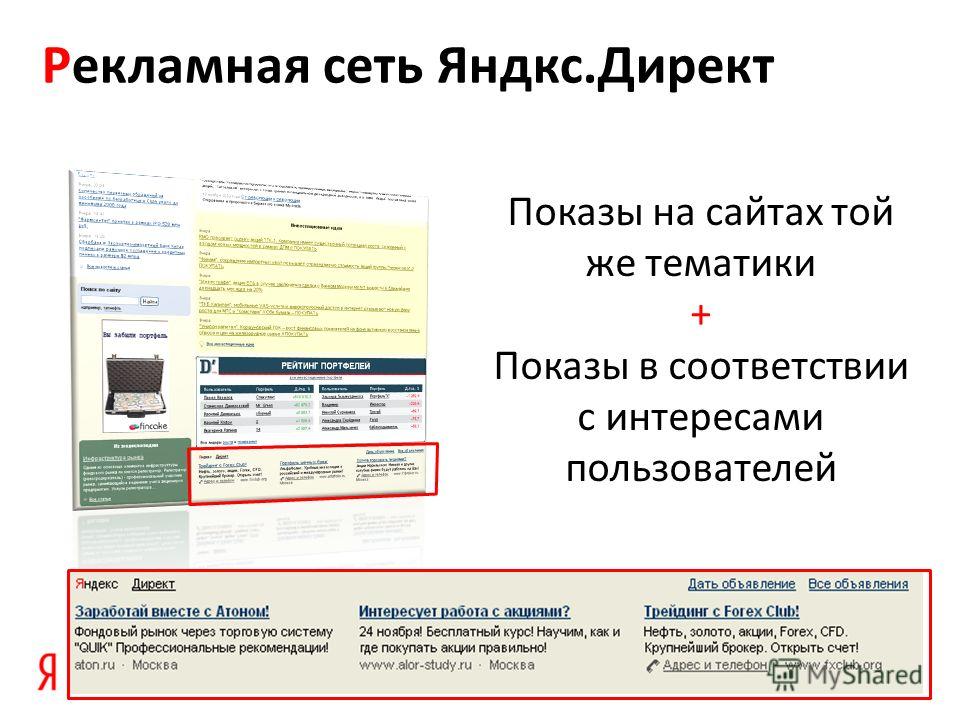 Рекламная сеть Яндкс.Директ Показы на сайтах той же тематики + Показы в соответствии с интересами пользователей