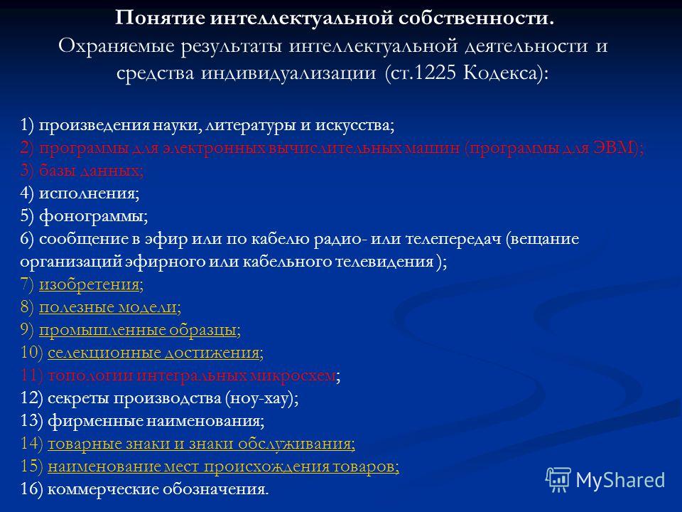 Презентация результаты интеллектуальной деятельности и средства индивидуализации