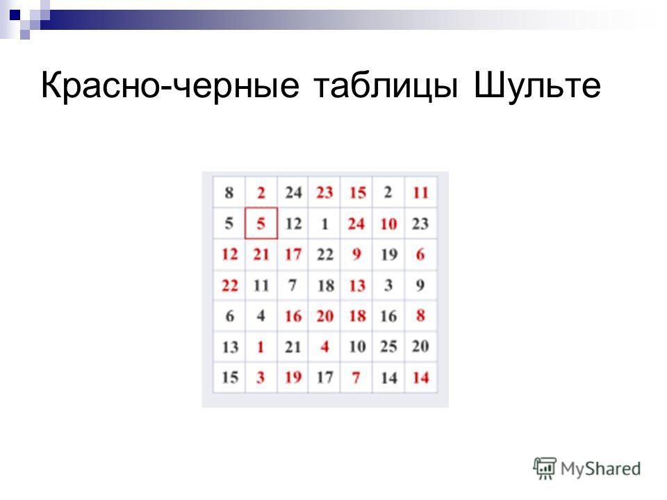 игра чёрного красная таблица шульте