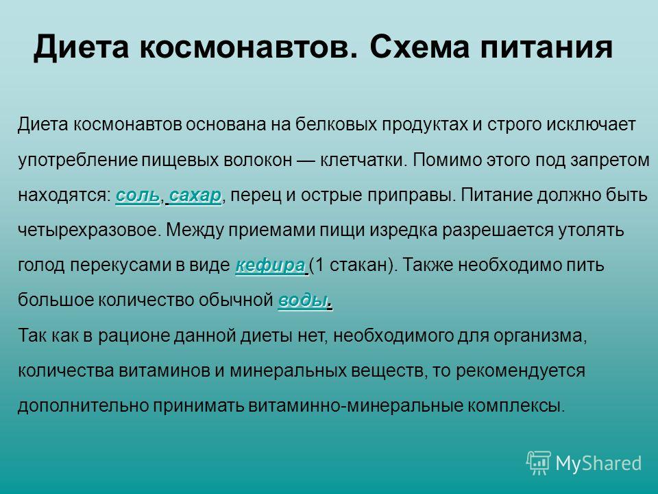 Диета Космонавтов Меню На 10