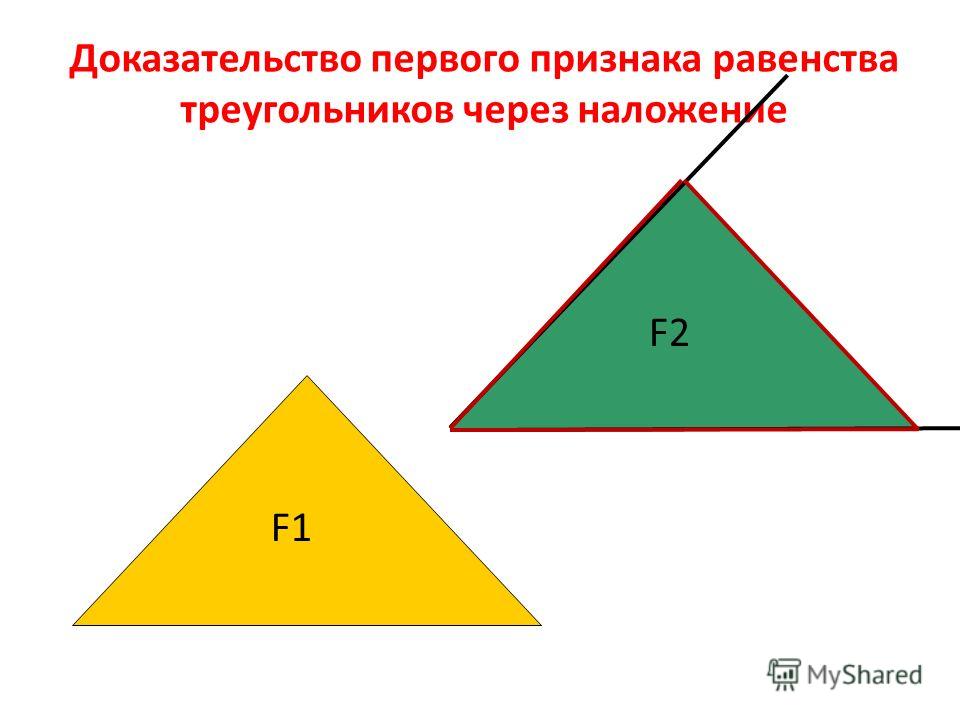 F1 F2F2 Доказательство первого признака равенства треугольников через наложение